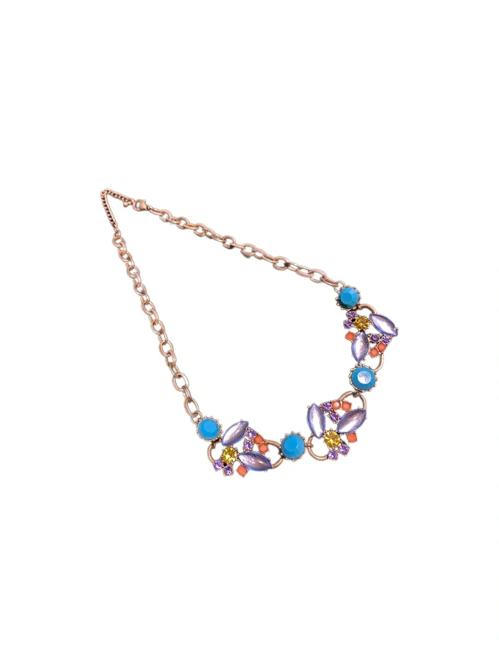 Statement Multicolor Cabochons & Crystal Necklace - Rose Gold Chain